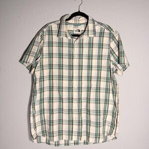 The North Face Men's Cream and Green Plaid Shirt